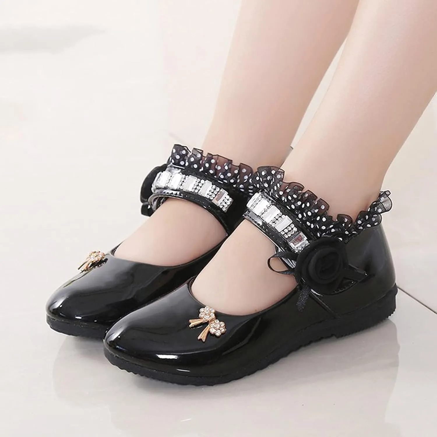 Toddler Princess Flower Lace Mary Jane Dance Shoes xfords Leather Soft Sweet Elegant Flat Shoes for Kids Girls