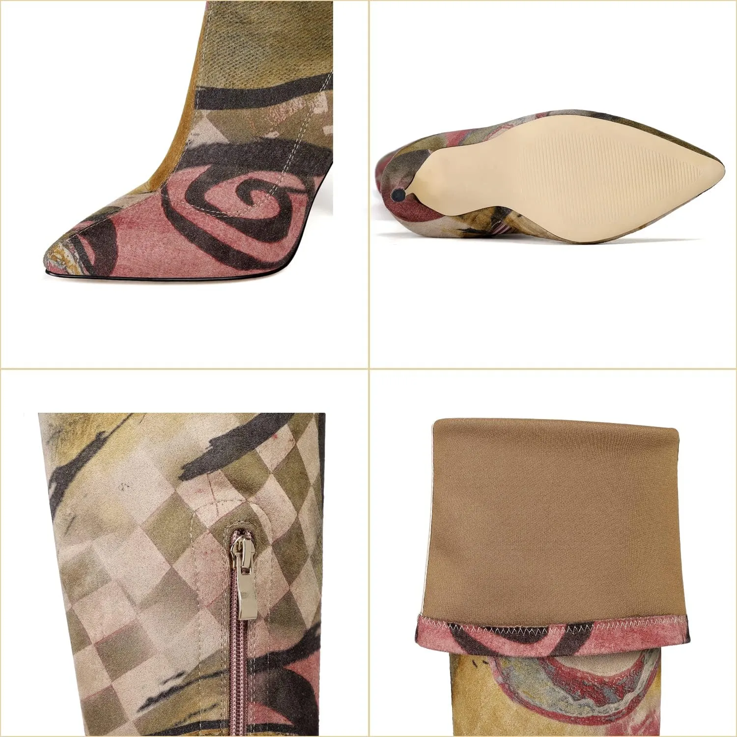 vivianly Women's Sexy Printed Stretchy Thigh High Boots Pointy Toe Stiletto Heel Booties Over The Knee High Heel Boot