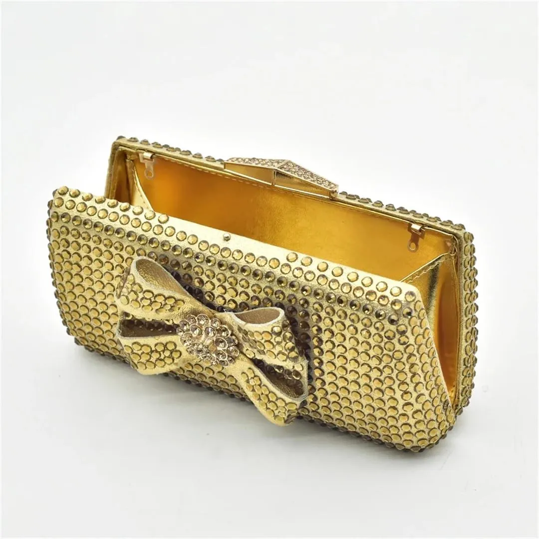 Women African Shoes and Bag Set Elegant Crystal Decorate PU Round High Heel