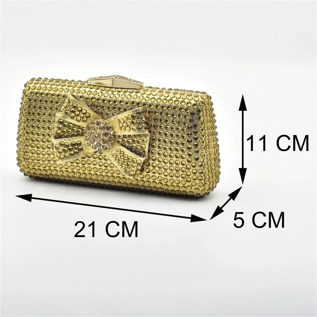 Women African Shoes and Bag Set Elegant Crystal Decorate PU Round High Heel