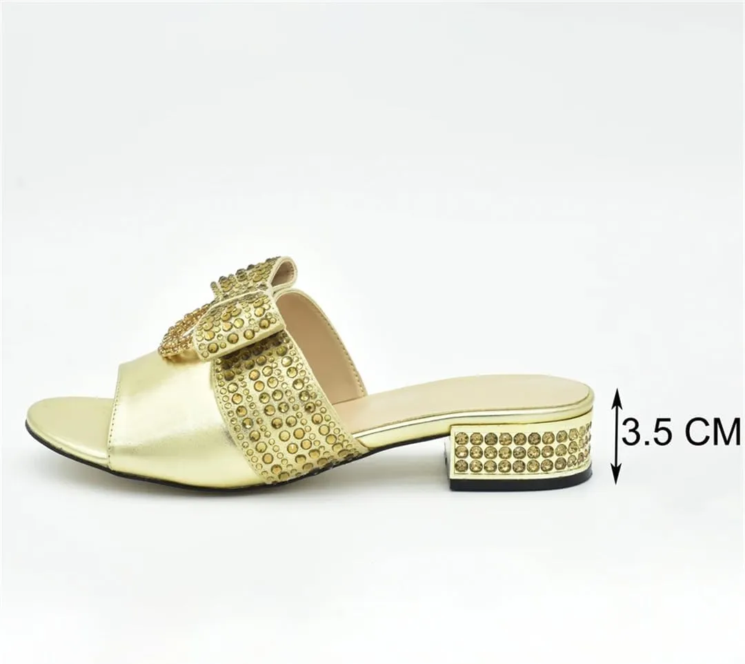 Women Elegant Italian Rhinestone Shoes and Bag Set Party and Wedding Low Luxury Shoes