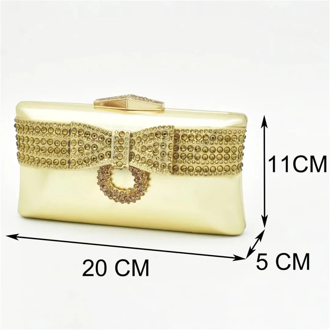 Women Elegant Italian Rhinestone Shoes and Bag Set Party and Wedding Low Luxury Shoes