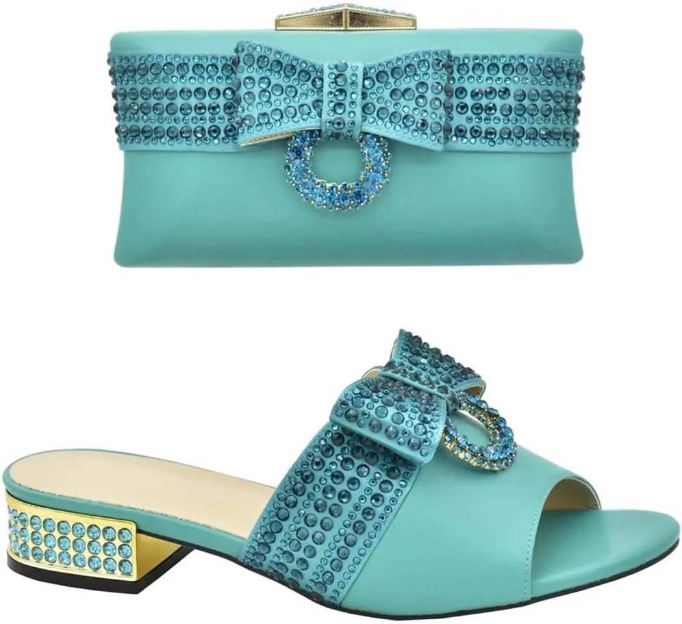 Women Elegant Italian Rhinestone Shoes and Bag Set Party and Wedding Low Luxury Shoes