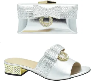 Women Elegant Italian Rhinestone Shoes and Bag Set Party and Wedding Low Luxury Shoes