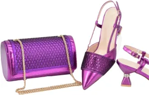 Women Shoes and Bags Set Decorated with Rhinestone Luxury Designer Elegant Heeled Shoes for Party