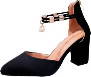 Women Thick Soles Sandals Summer New Pattern Fashion Casual Chunky Heel Buckle Strap pump Shoes Versatile Battle Retro Elegant Roman Wide Feet Dress Trendy Non fur warm sandals O34-Black