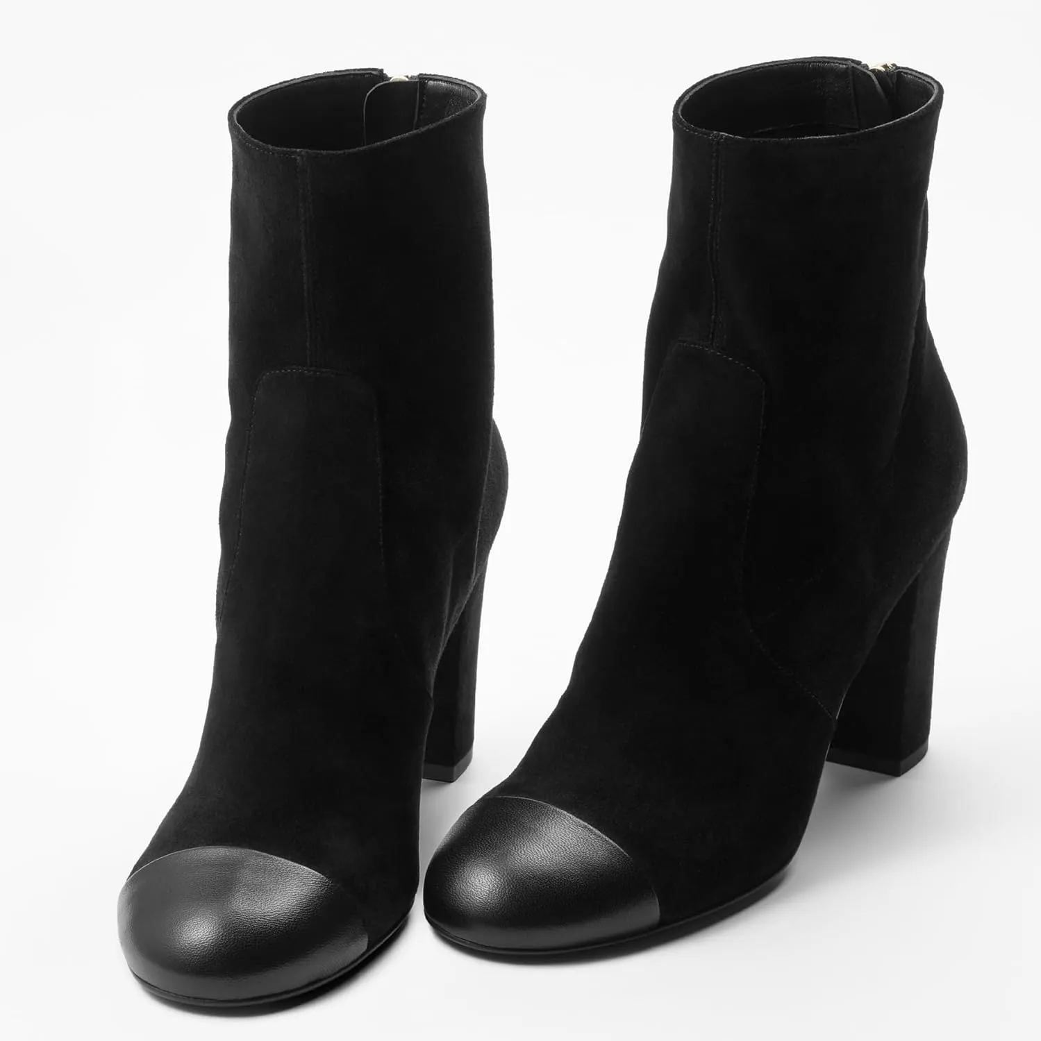 Women's Ankle Boots Suede Chunky Block Heel Boots Two Tone Round Toe Side Zipper Dress Fall Short Booties Shoes