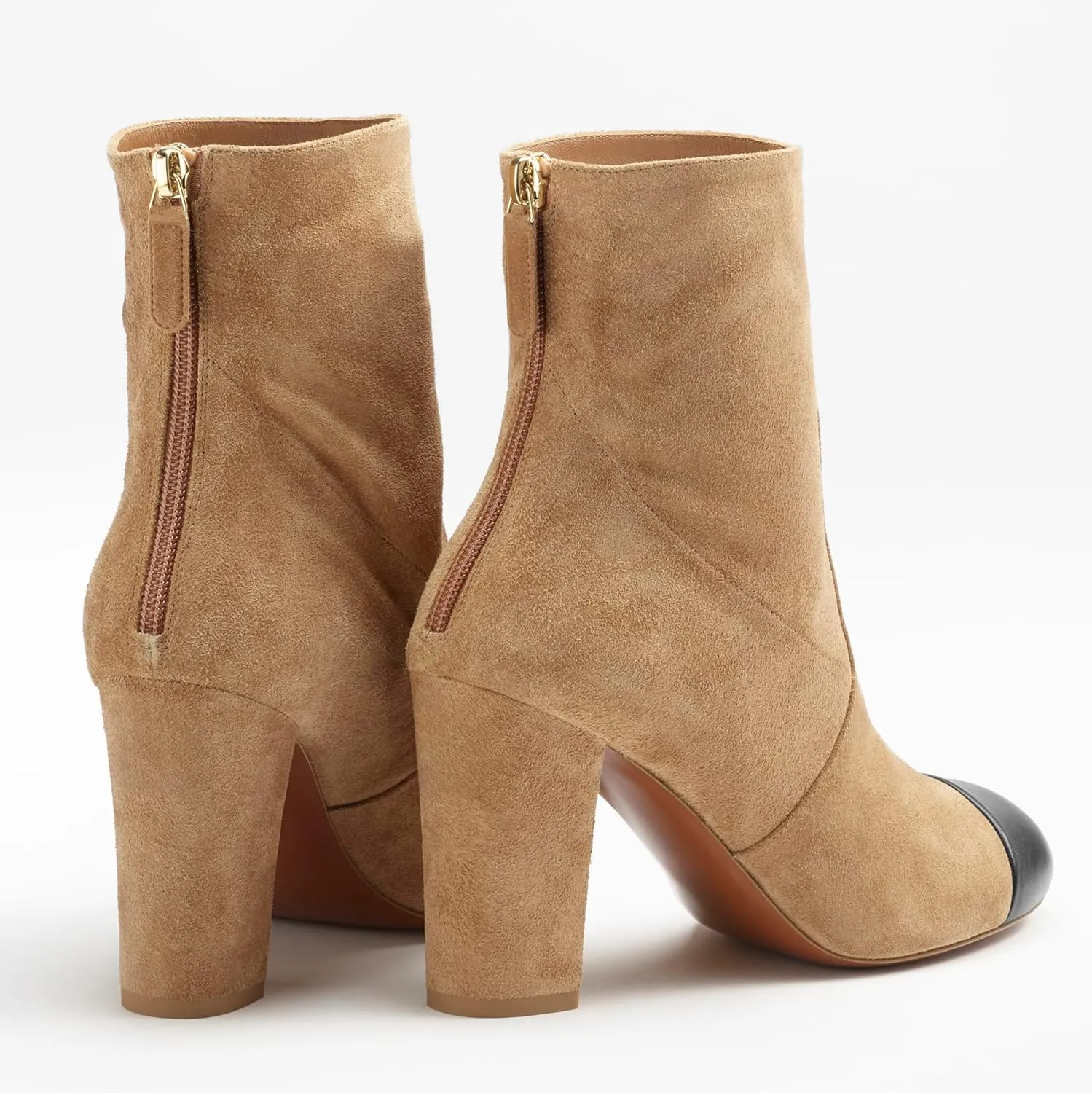 Women's Ankle Boots Suede Chunky Block Heel Boots Two Tone Round Toe Side Zipper Dress Fall Short Booties Shoes