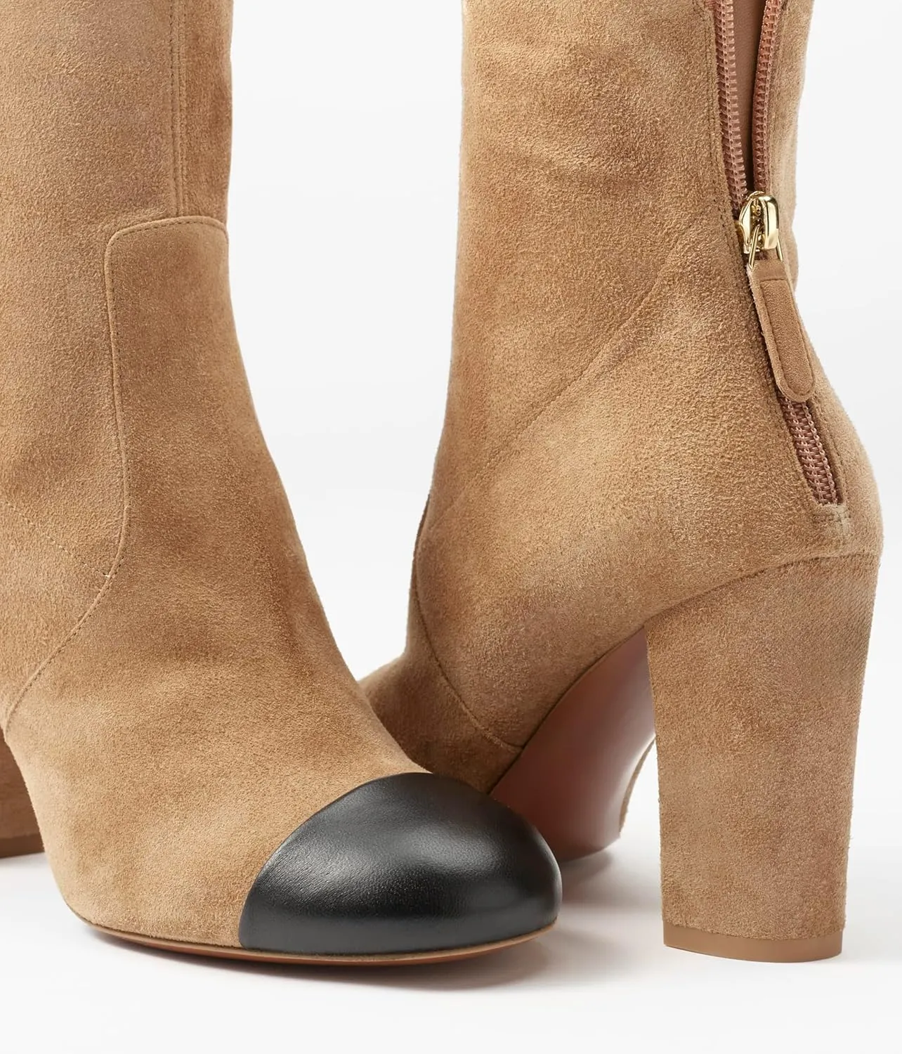 Women's Ankle Boots Suede Chunky Block Heel Boots Two Tone Round Toe Side Zipper Dress Fall Short Booties Shoes