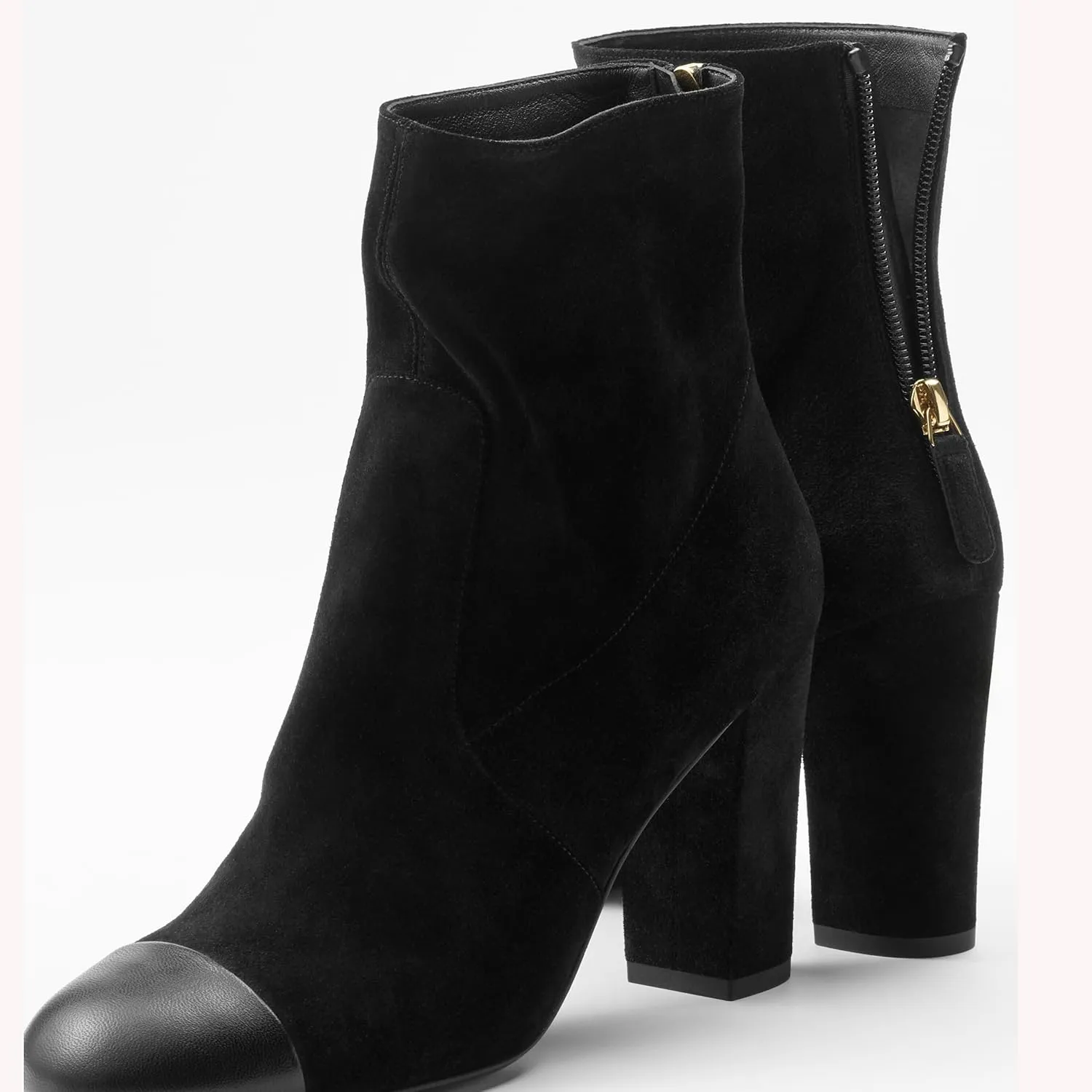 Women's Ankle Boots Suede Chunky Block Heel Boots Two Tone Round Toe Side Zipper Dress Fall Short Booties Shoes