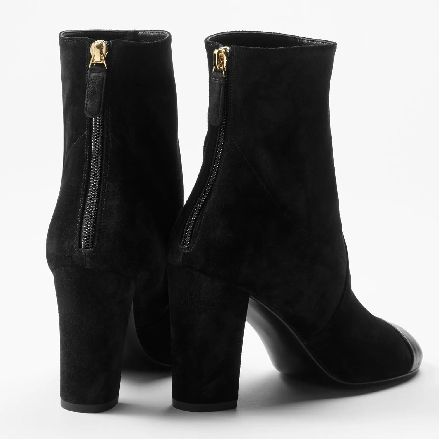Women's Ankle Boots Suede Chunky Block Heel Boots Two Tone Round Toe Side Zipper Dress Fall Short Booties Shoes