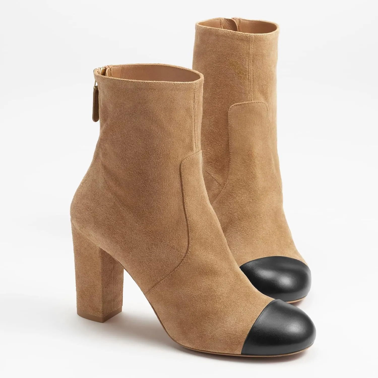 Women's Ankle Boots Suede Chunky Block Heel Boots Two Tone Round Toe Side Zipper Dress Fall Short Booties Shoes