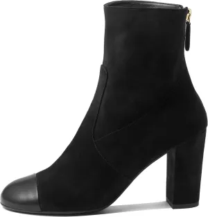 Women's Ankle Boots Suede Chunky Block Heel Boots Two Tone Round Toe Side Zipper Dress Fall Short Booties Shoes