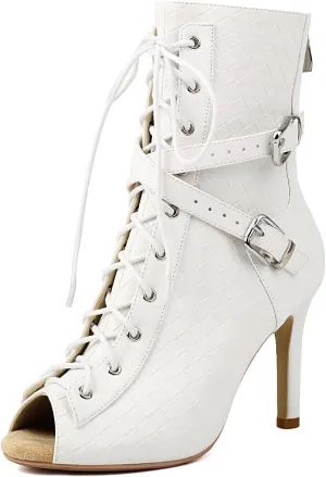 Women's Ankle Dance Boots Peep Toe Latin Salsa Ballroom Dance Shoes High Heeks