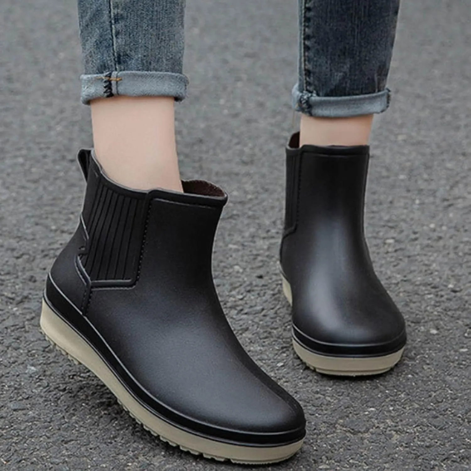 Womens Ankle Rain Boots Ladies Winter Spring Garden Fashionable Low Top and Rain Boots Muddy Boots Women