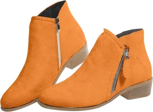 Women's Boots Ankle Womens Booties Fall Brown Leather Boots Men Womens Bootie Low Heel Lightweight Breathable Closed Pointed Toe Low Block Heel Zip Up