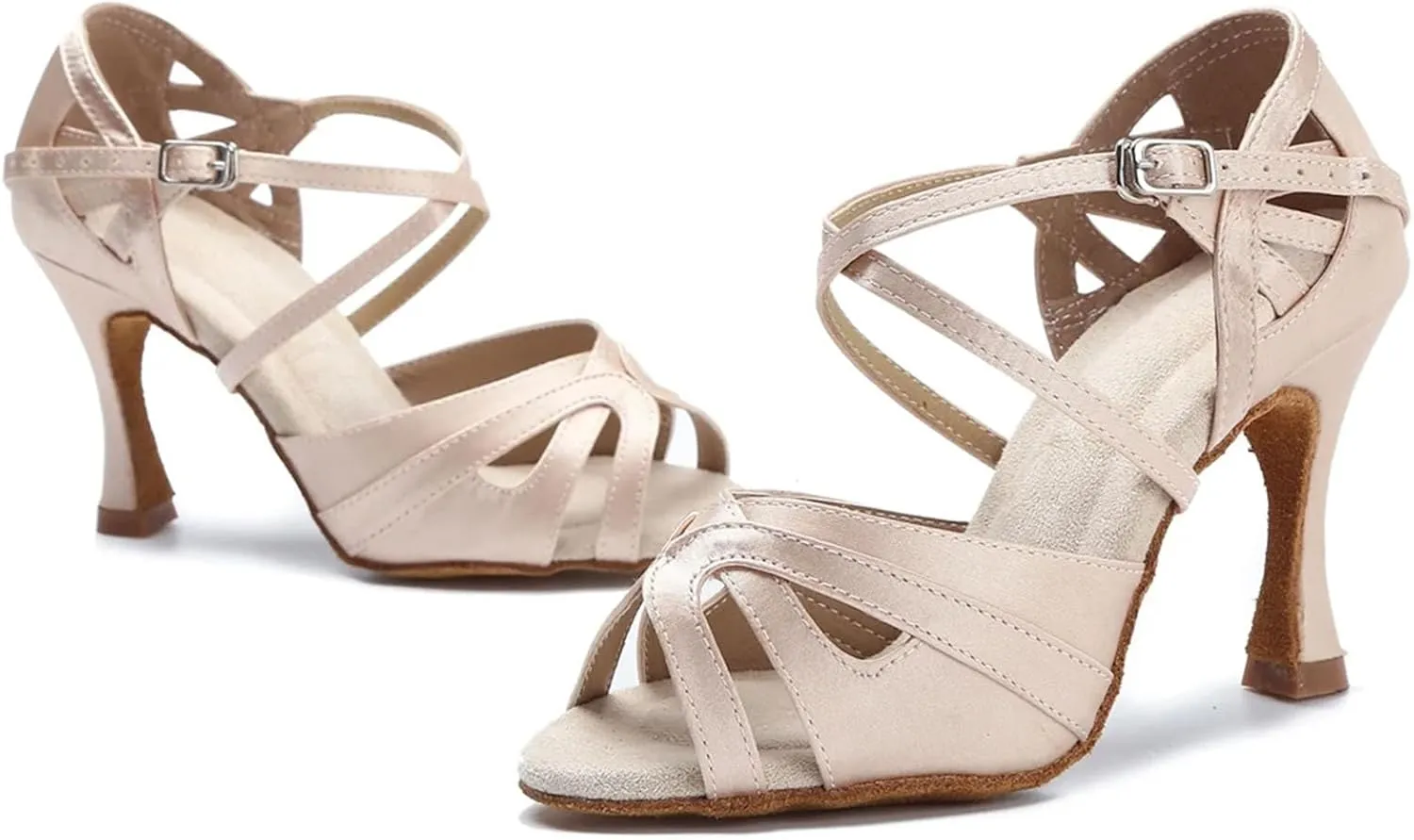 Women's Brown Satin Latin Dance Shoes - Tango Salsa Ballroom Red Wedding Sandals, 10CM/3.9Inch Heel Height
