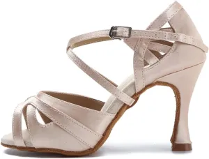 Women's Brown Satin Latin Dance Shoes - Tango Salsa Ballroom Red Wedding Sandals, 10CM/3.9Inch Heel Height