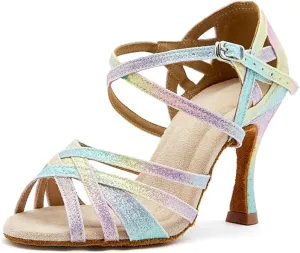 Women's Colored Latin Dance Shoes - Salsa Tango Ballroom Soft Sole Party Heels, 10CM/3.9Inch Heel Height