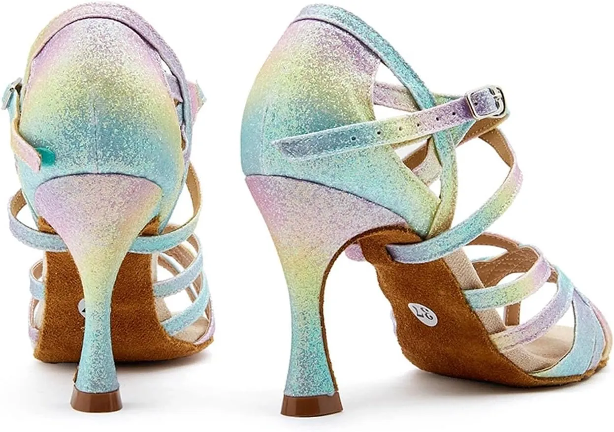 Women's Colored Latin Dance Shoes - Salsa Tango Ballroom Soft Sole Party Heels, 10CM/3.9Inch Heel Height