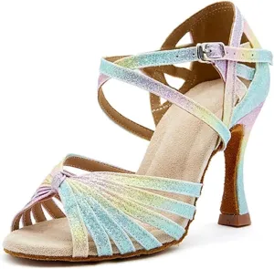 Women's Colored Latin Dance Shoes - Soft Sole Latex Salsa Ballroom Party Sandals, 10CM/3.9Inch Heel Height