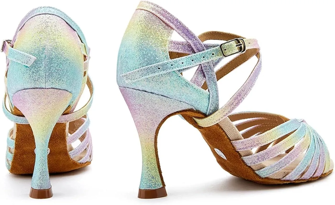 Women's Colored Latin Dance Shoes - Soft Sole Latex Salsa Ballroom Party Sandals, 10CM/3.9Inch Heel Height