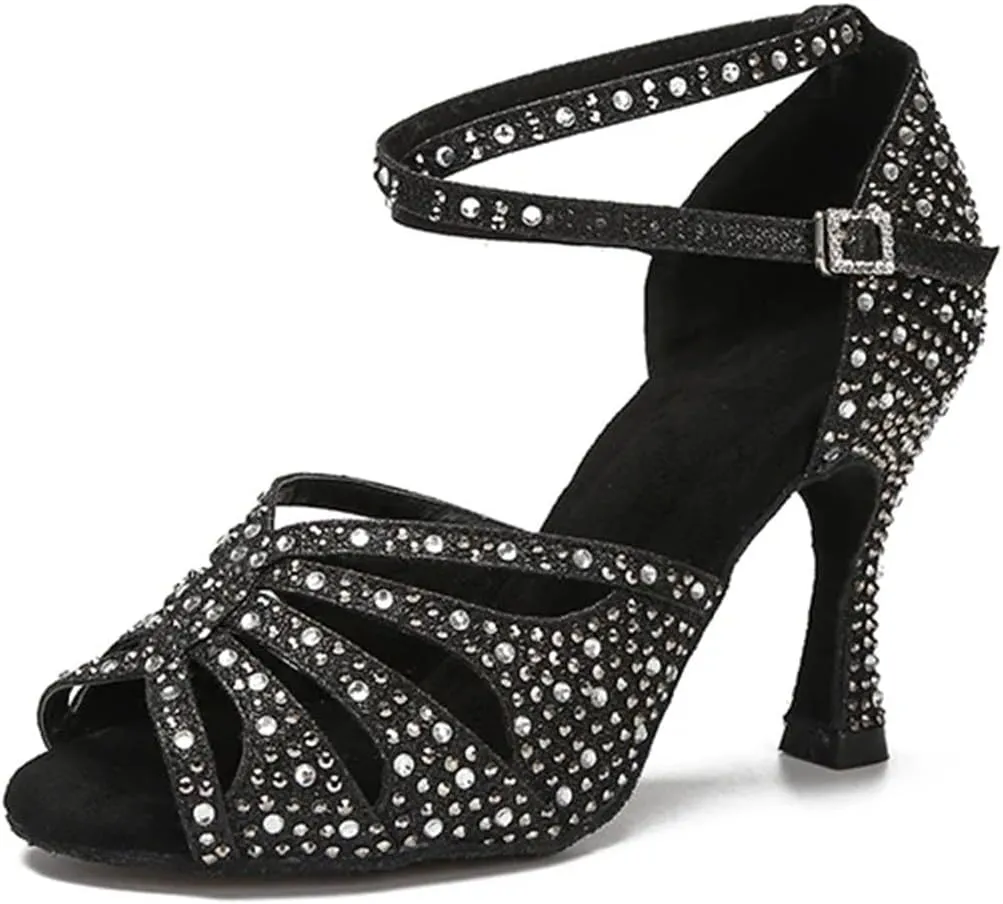 Women's Golden Latin Dance Shoes - Tango Salsa Rumba Ballroom Elegant Wedding Sandals, 10CM/3.9Inch Heel Height