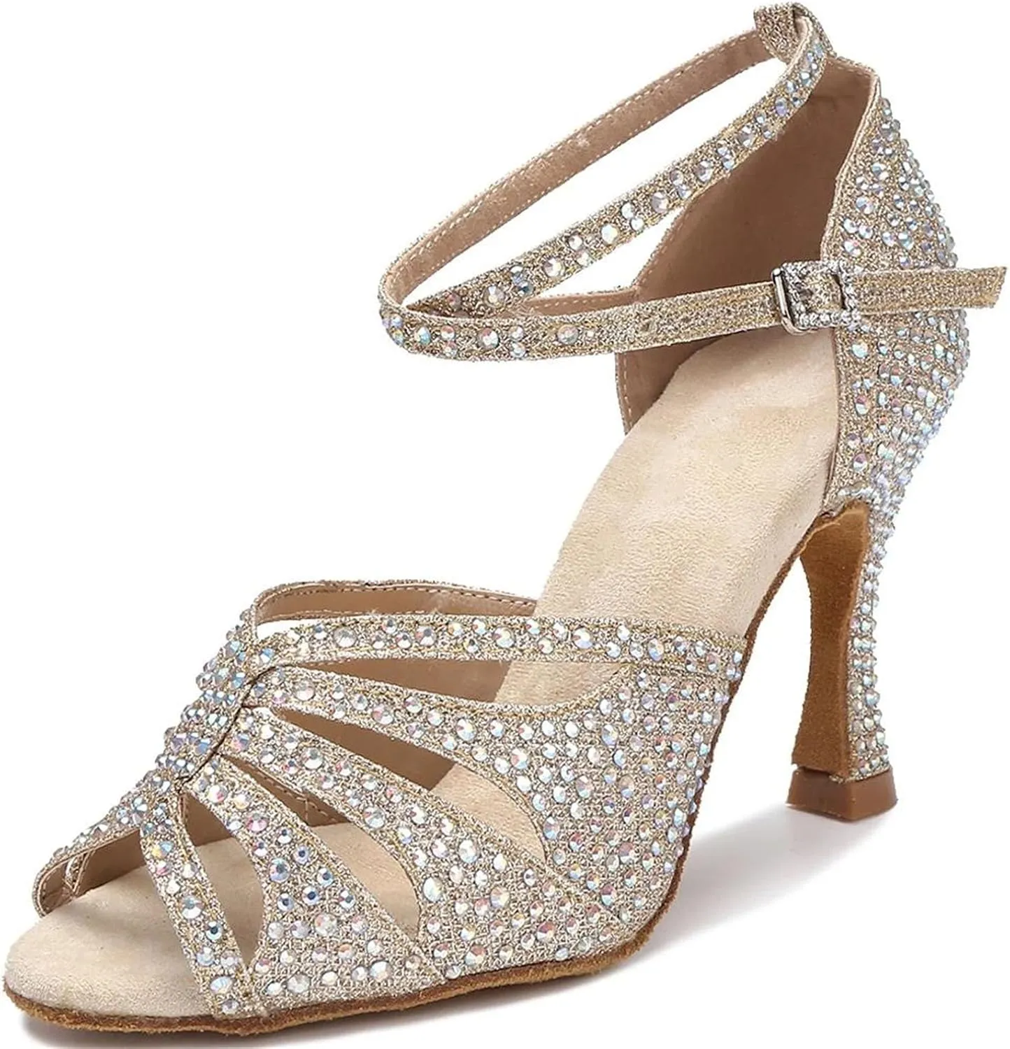 Women's Golden Latin Dance Shoes - Tango Salsa Rumba Ballroom Elegant Wedding Sandals, 10CM/3.9Inch Heel Height