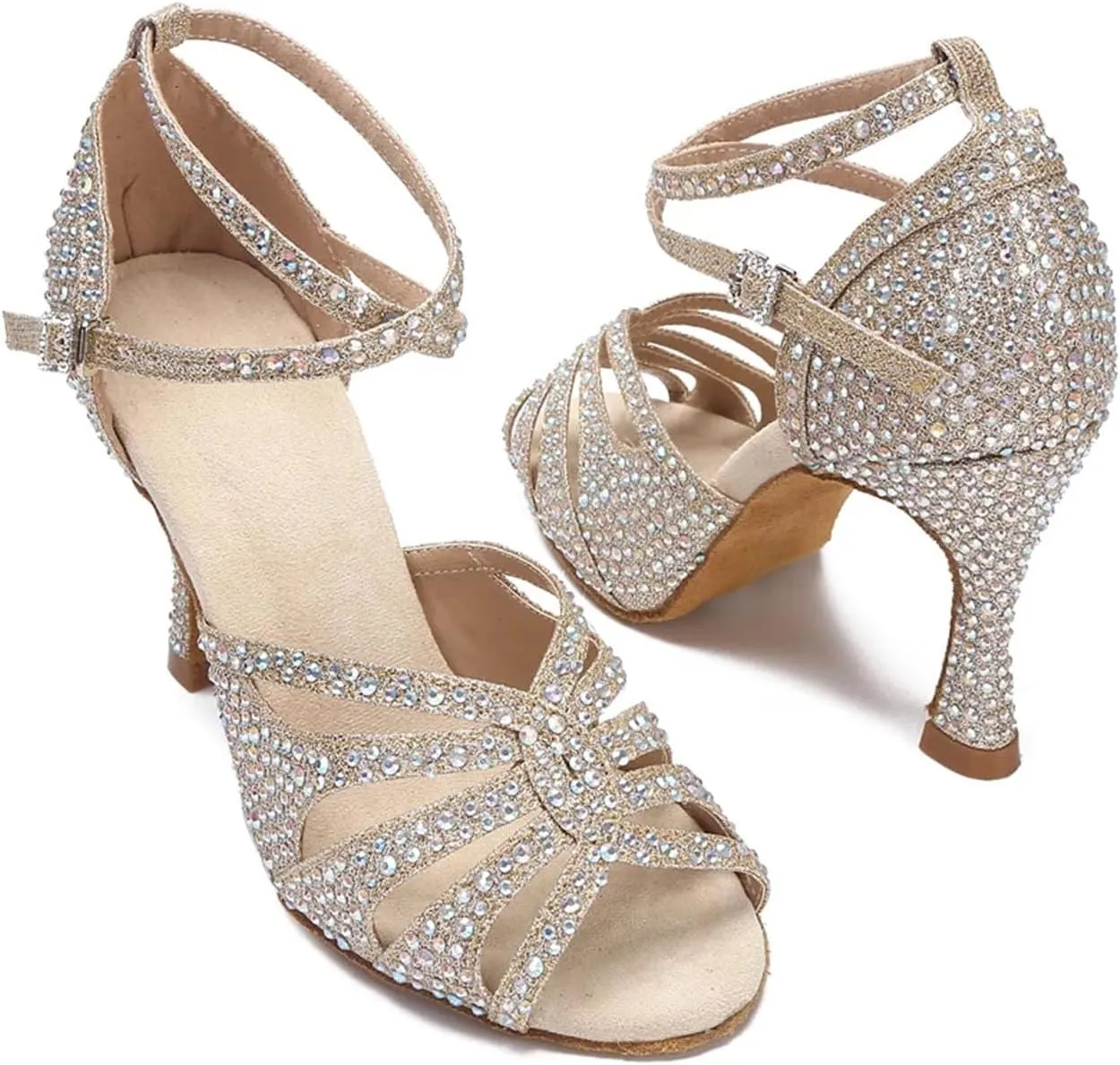 Women's Golden Latin Dance Shoes - Tango Salsa Rumba Ballroom Elegant Wedding Sandals, 10CM/3.9Inch Heel Height