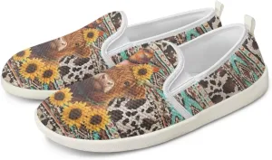 Women's Highland Cattle Outdoor Loafer Casual Walking Wedding Shoes Dress Flats Tennis Loafers