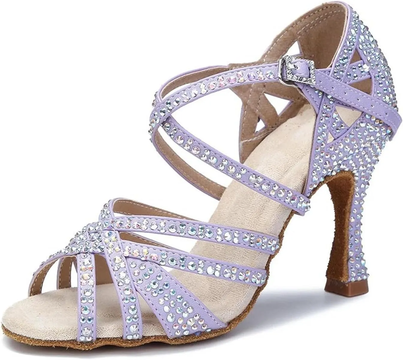 Women's Latin Dance Shoes - Salsa Ballroom Party Performance Purple Wedding Sandals, 10CM/3.9Inch Heel Height