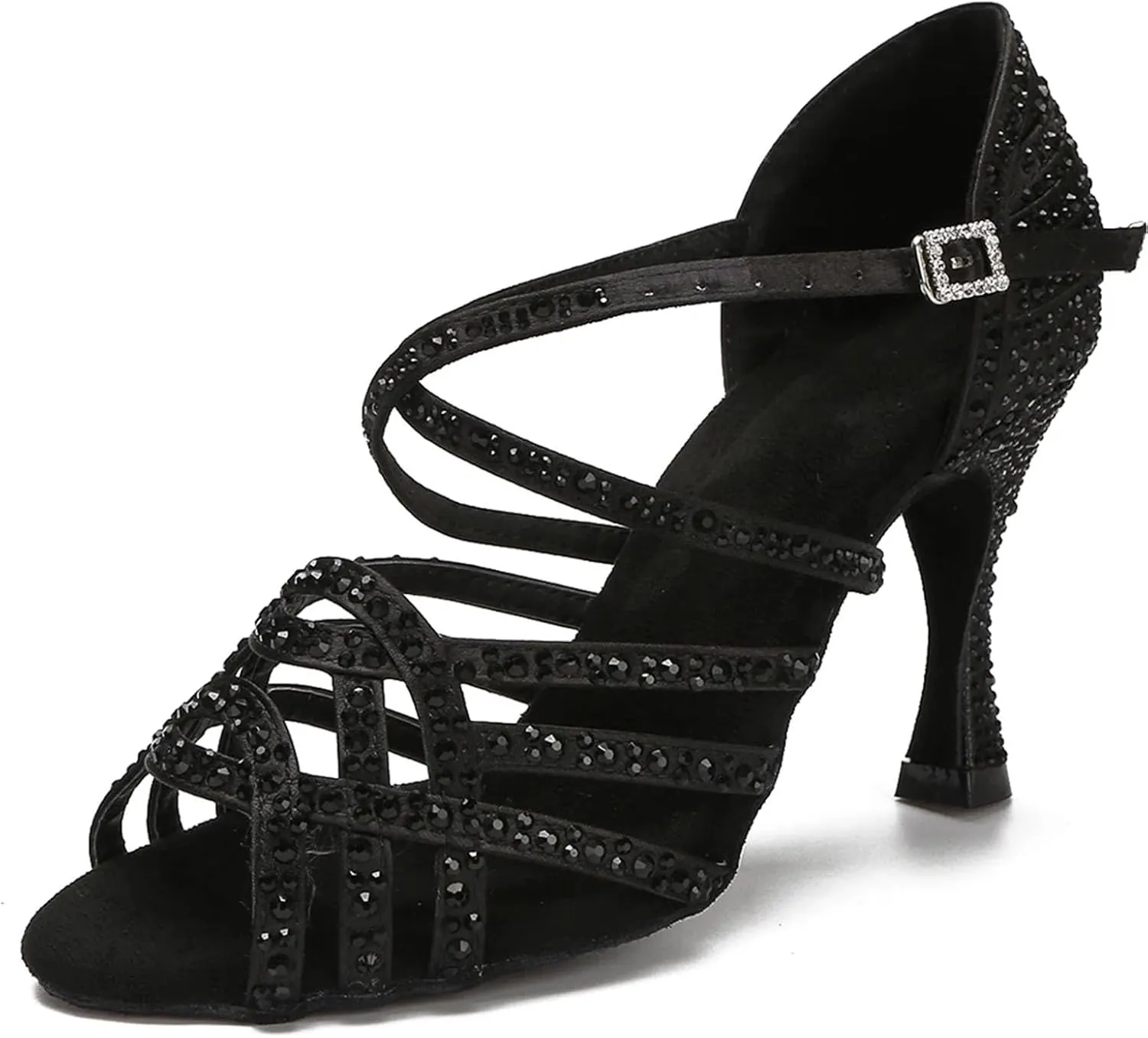 Women's Latin Dance Training Shoes - Tango Ballroom Rhinestone Wedding Heels, 10CM/3.9Inch Heel Height