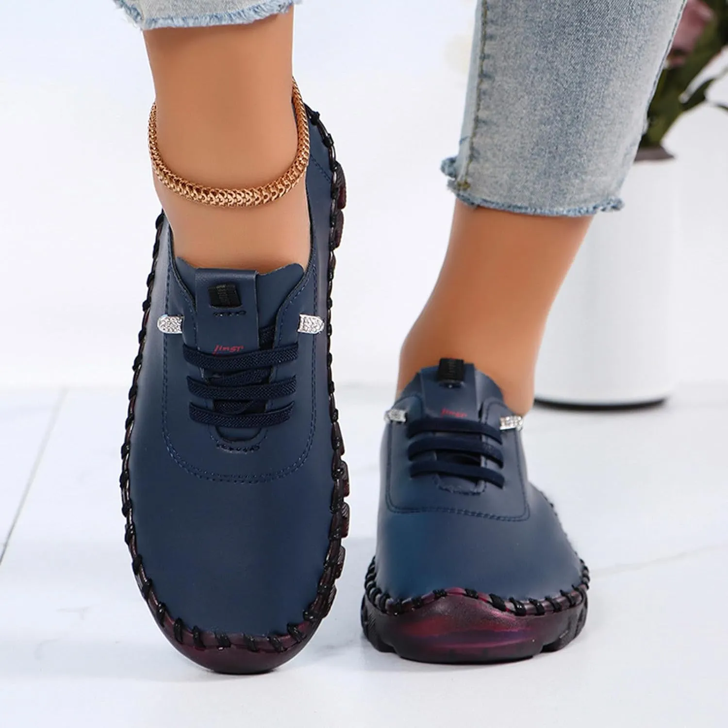 Women's Leather Soft Bottom Flat Slip-on Loafers Fashion Handmade Walking Comfort Orthopedic Relief Casual Shoes
