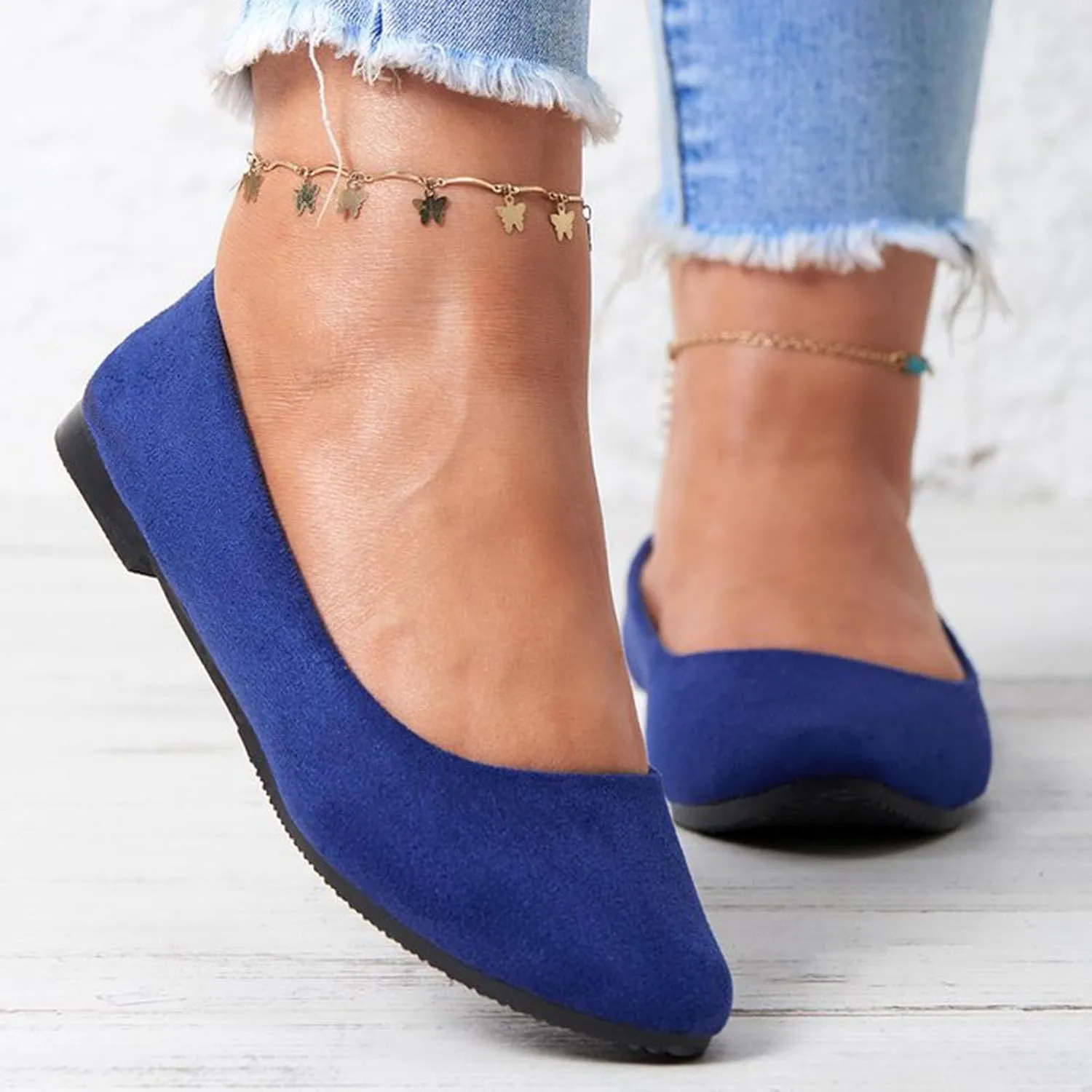 Women's Low Heel Pointed Toe Flat Shoes Comfortable Flat Shoes Casual Soft One Foot Stirrup Elegant Suede Flat Shoes