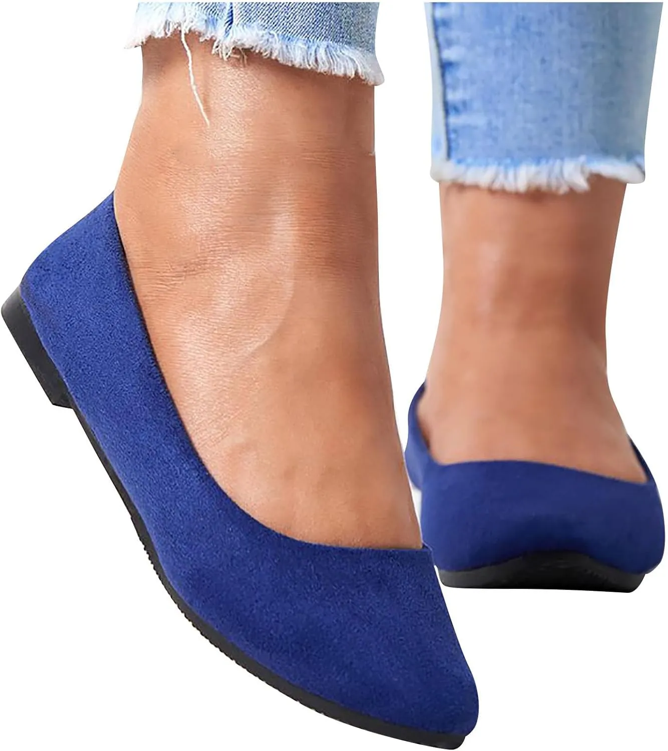 Women's Low Heel Pointed Toe Flat Shoes Comfortable Flat Shoes Casual Soft One Foot Stirrup Elegant Suede Flat Shoes