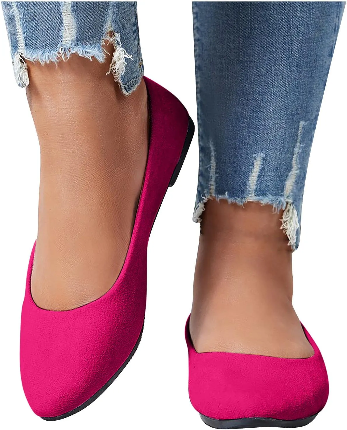 Women's Low Heel Pointed Toe Flat Shoes Comfortable Flat Shoes Casual Soft One Foot Stirrup Elegant Suede Flat Shoes