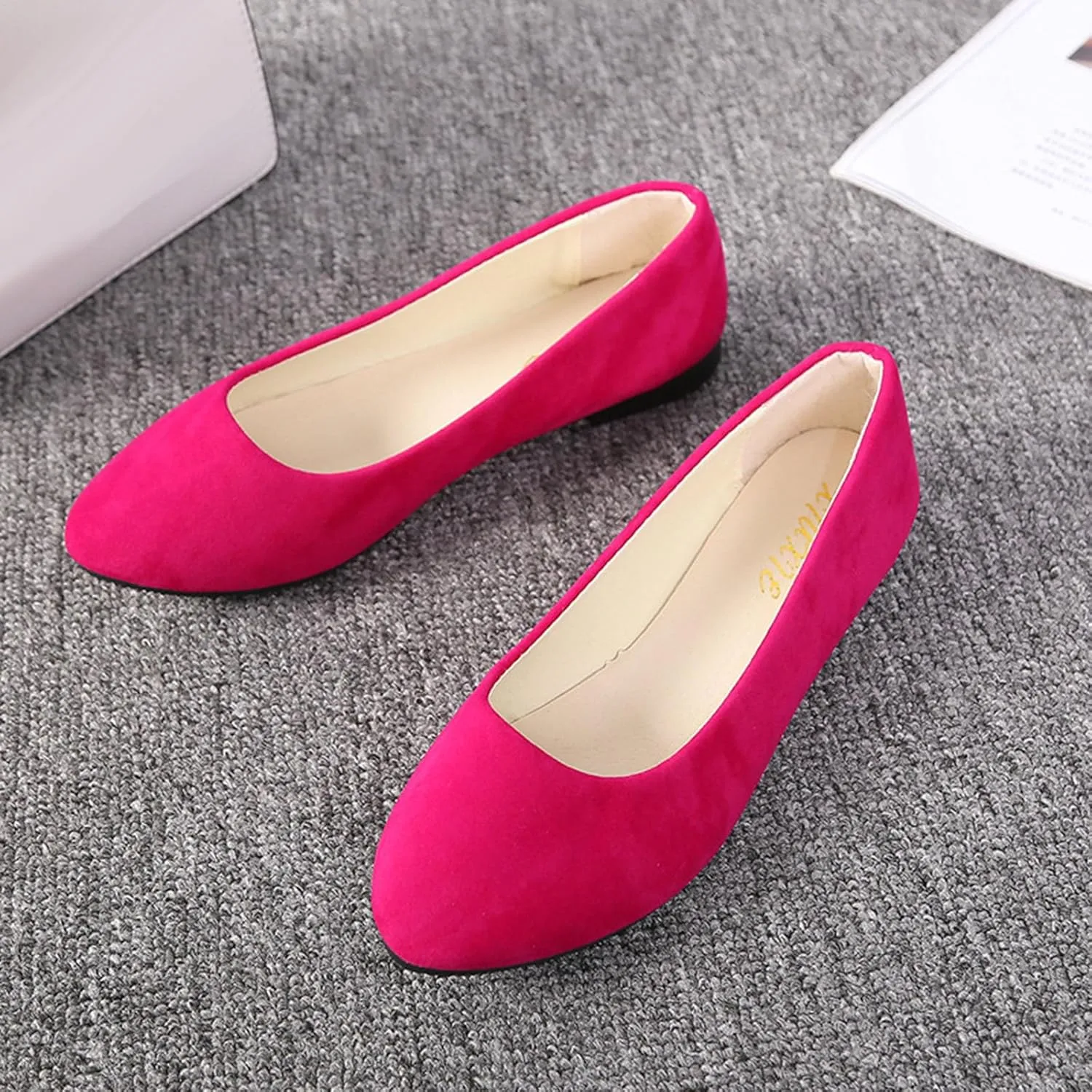 Women's Low Heel Pointed Toe Flat Shoes Comfortable Flat Shoes Casual Soft One Foot Stirrup Elegant Suede Flat Shoes