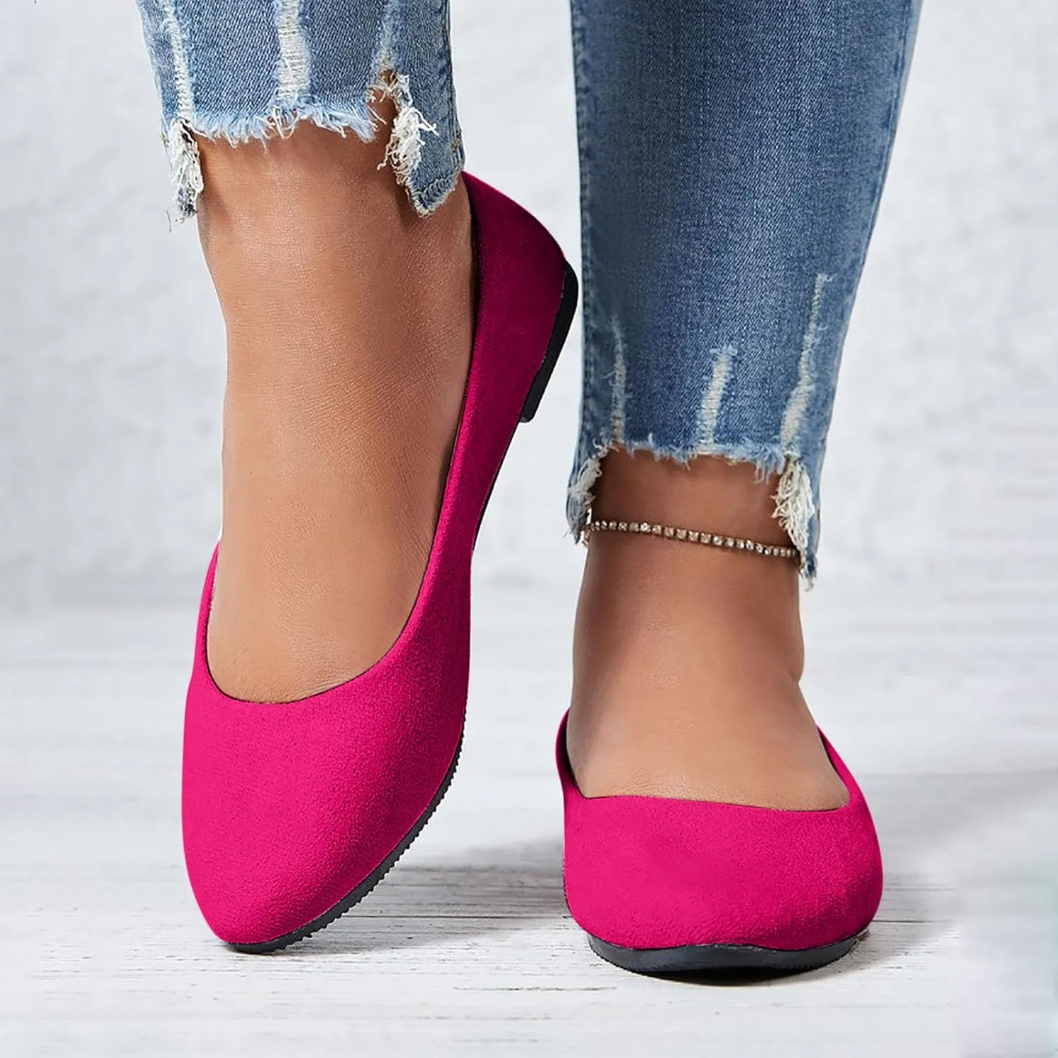 Women's Low Heel Pointed Toe Flat Shoes Comfortable Flat Shoes Casual Soft One Foot Stirrup Elegant Suede Flat Shoes