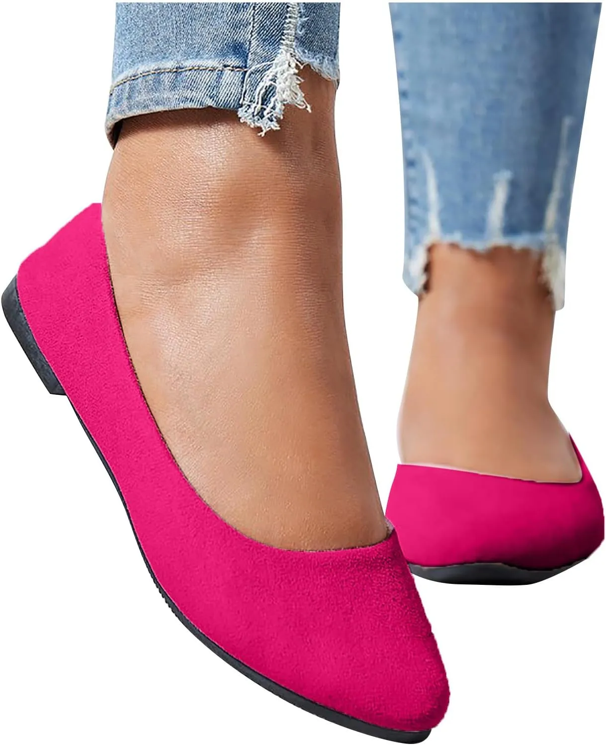 Women's Low Heel Pointed Toe Flat Shoes Comfortable Flat Shoes Casual Soft One Foot Stirrup Elegant Suede Flat Shoes