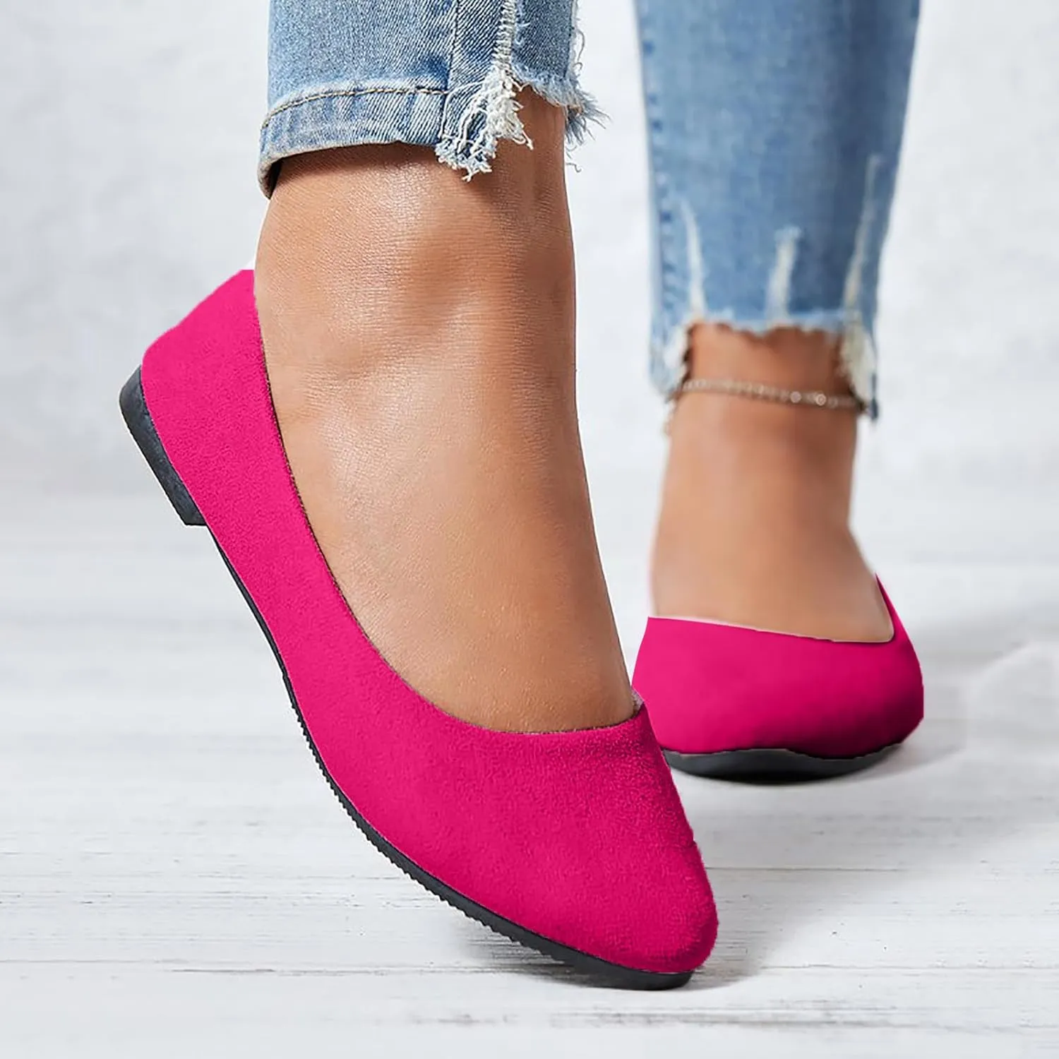 Women's Low Heel Pointed Toe Flat Shoes Comfortable Flat Shoes Casual Soft One Foot Stirrup Elegant Suede Flat Shoes
