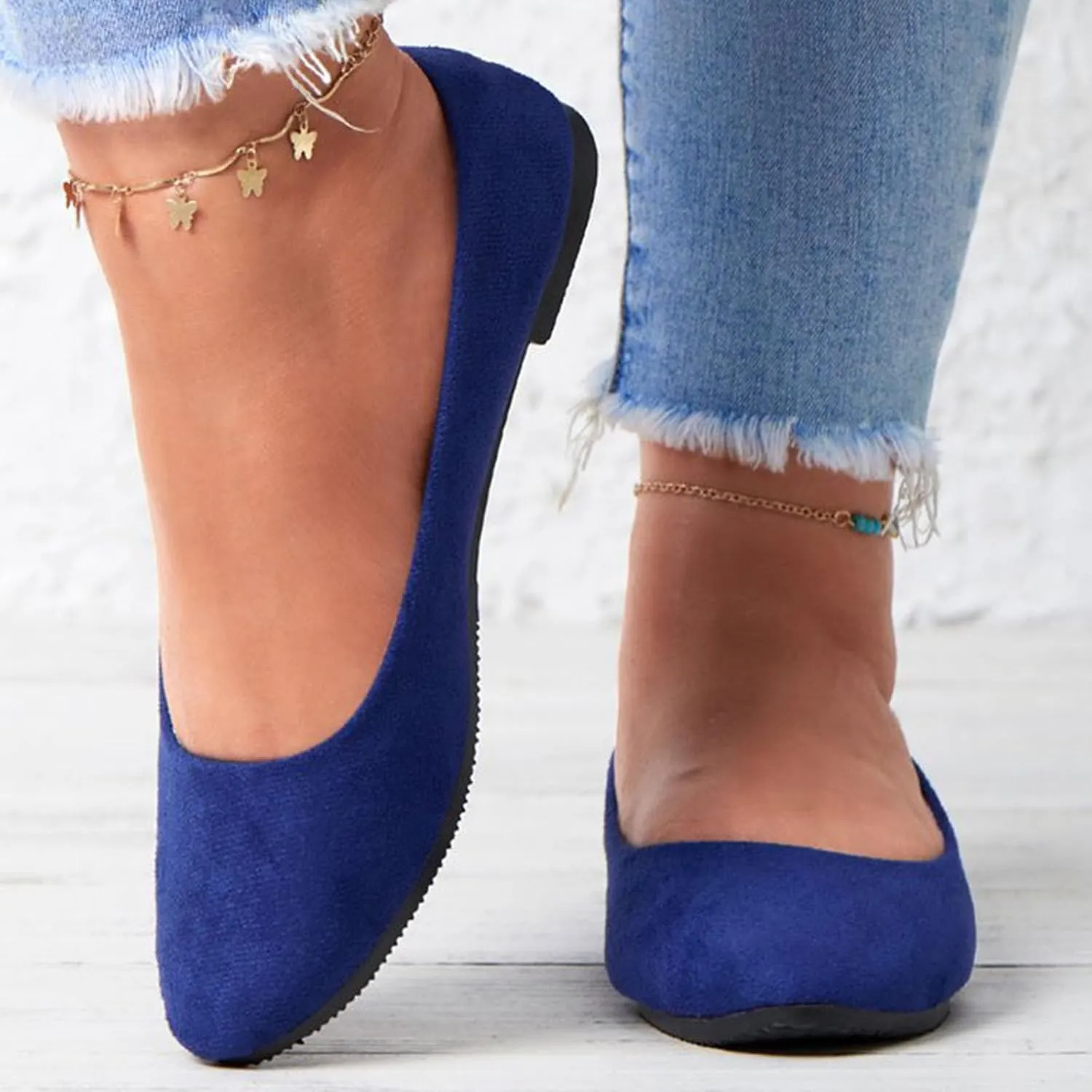 Women's Low Heel Pointed Toe Flat Shoes Comfortable Flat Shoes Casual Soft One Foot Stirrup Elegant Suede Flat Shoes