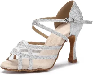 Women's Mesh Latin Dance Shoes - Tango Salsa Rumba Ballroom Party Sandals, 10CM/3.9Inch Heel Height