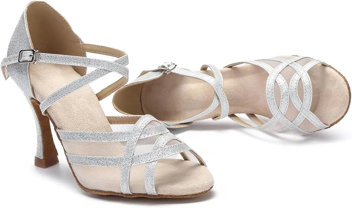 Women's Mesh Latin Dance Shoes - Tango Salsa Rumba Ballroom Party Sandals, 10CM/3.9Inch Heel Height