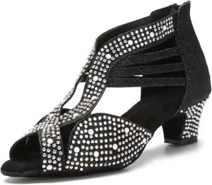 Women's Modern Latin Dance Shoes - Salsa Tango Indoor Soft Sole Party Sandals, 10CM/3.9Inch Heel Height