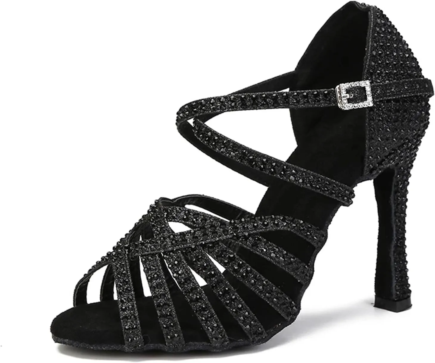 Women's Rhinestone Latin Dance Shoes - Ballroom Salsa Party Heels, 10CM/3.9Inch Heel Height