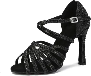 Women's Rhinestone Latin Dance Shoes - Ballroom Salsa Party Heels, 10CM/3.9Inch Heel Height