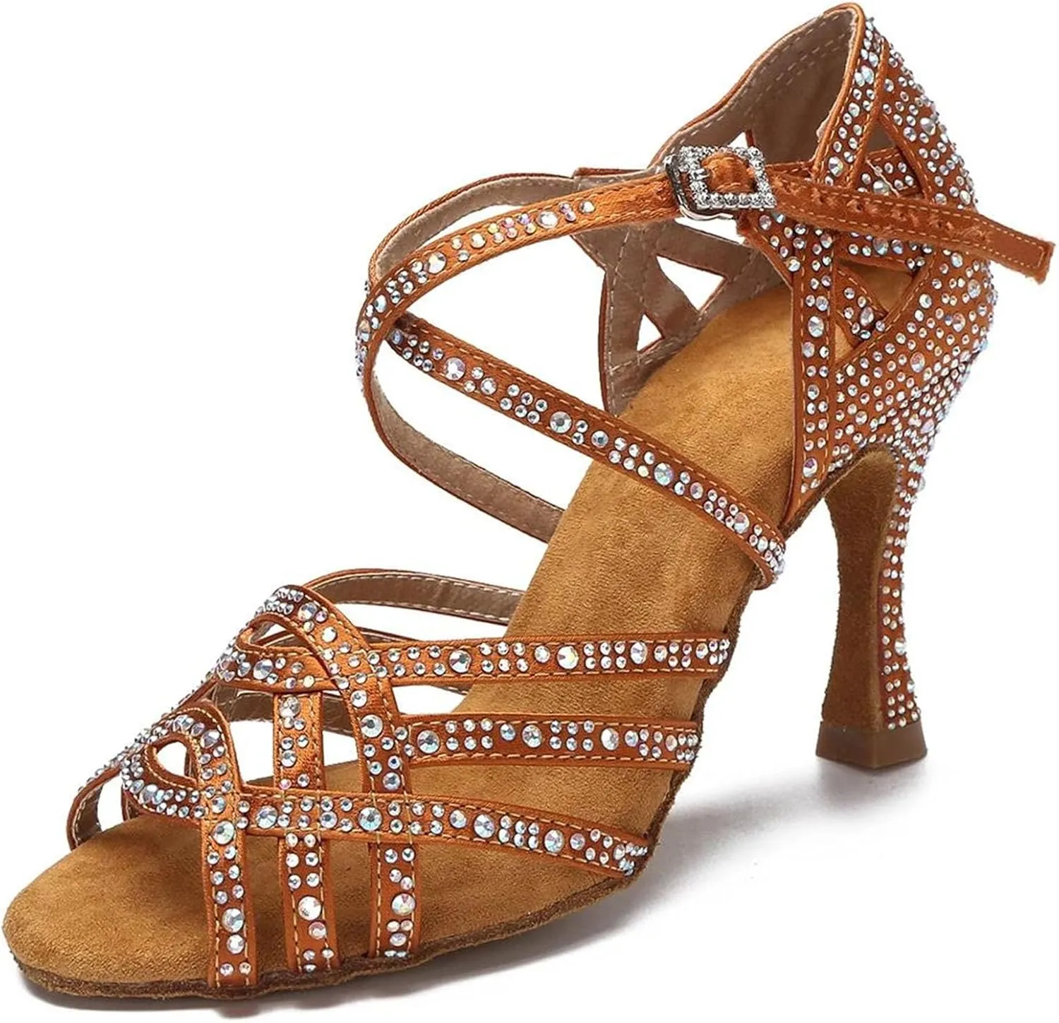 Women's Rhinestone Latin Dance Shoes - Salsa Tango Ballroom Blue Wedding Sandals, 10CM/3.9Inch Heel Height