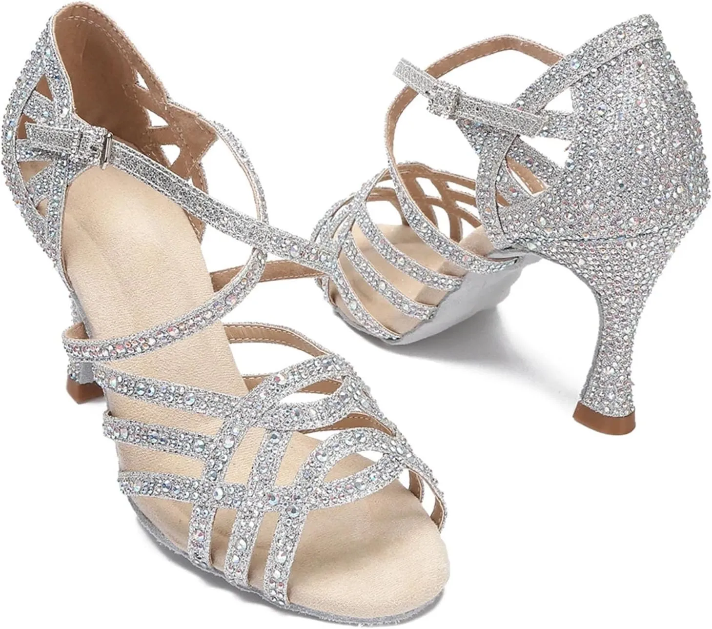 Women's Rhinestone Latin Dance Shoes - Salsa Tango Ballroom Blue Wedding Sandals, 10CM/3.9Inch Heel Height