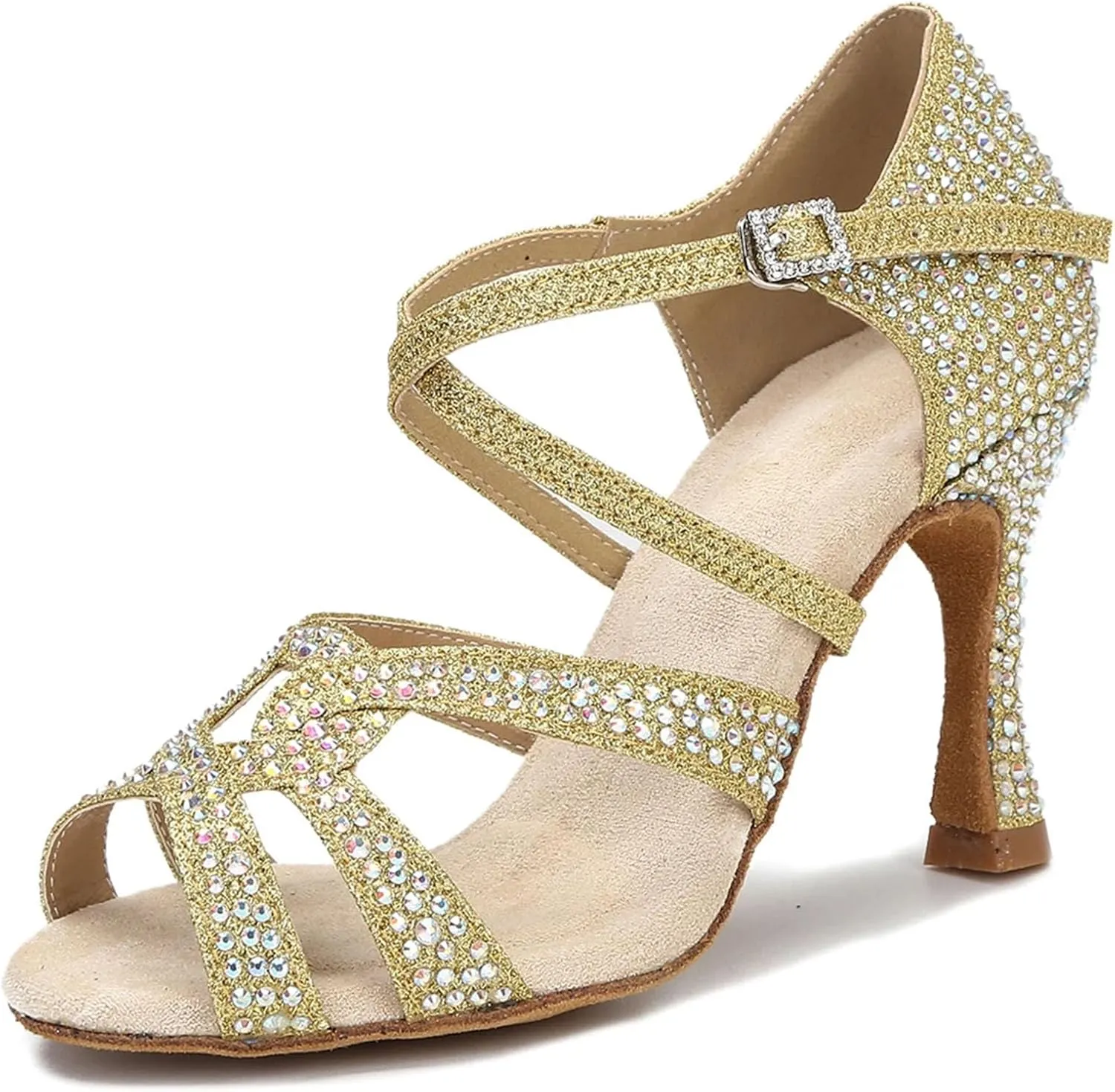 Women's Rhinestone Latin Dance Shoes - Tango Salsa Ballroom Red Wedding Sandals, 10CM/3.9Inch Heel Height