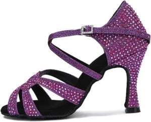 Women's Rhinestone Latin Dance Shoes - Tango Salsa Ballroom Red Wedding Sandals, 10CM/3.9Inch Heel Height